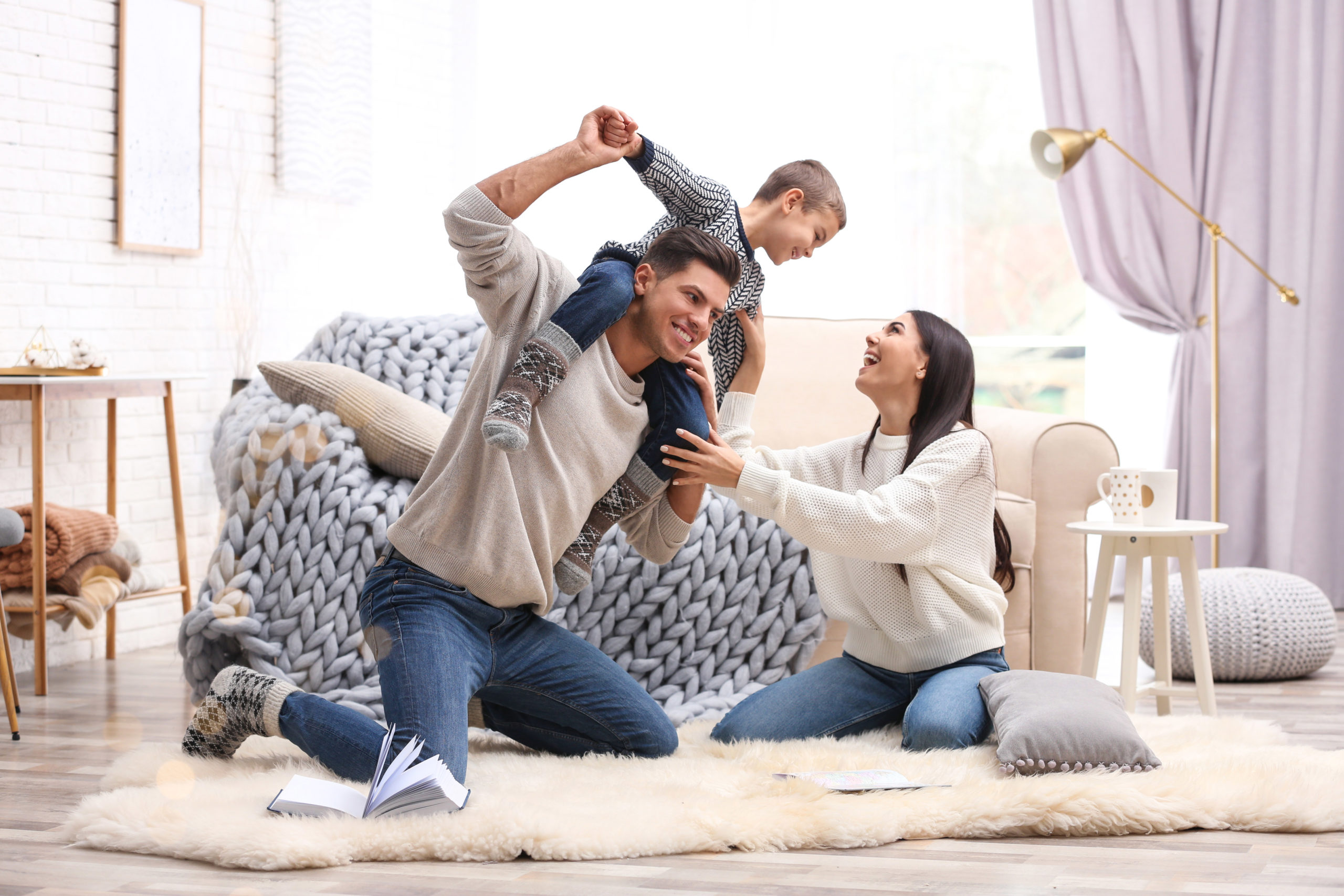 Happy,Family,With,Little,Son,Having,Fun,At,Home.,Winter